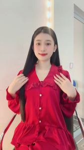 Bộ Pijama Lụa Gấm HEUN YOUNG Thiết Kế Tiểu Thư Cúc Đá Tay Dài Quần Dài Mềm Mịn Cao Cấp 40-60kg