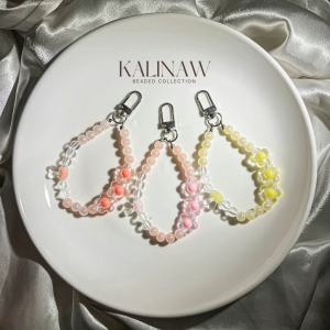 KALINAW PastelPuff Clear Flower Bunny Sago Beads Beaded Keychain/ Phone  Lanyard