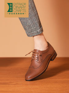 Lushinanan Womens Oxford Flat Shoes Floral Carving Genuine Leather British Style Spring Autumn round Toe Low Heel Rubber Sole