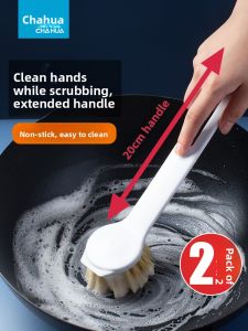 CHAHUA | Long Handle Pot Cleaning Brush Kitchen Groove Stove Scrubber Non-stick
