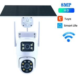 Tuya Solar Camera WiFi Outdoor 8MP Dual Lens 4K Wireless Dual Screen PTZ Security Camera Low Power Battery Cam Motion Detection