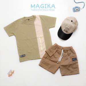 Setalan Free Topi Anak Laki Laki Kaos Celana Cargo Pendek Usia 1-6 Tahun Kombinasi Elegan