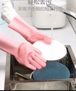 DuduMart Cleaning Gloves Dishwashing Gloves(pair) Wash Cleaning Gloves with Sponge Scrubbers