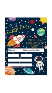 Thiệp Mời Sinh Nhật Chủ Đề Phi Hành Gia Cho Bé Thiệp Mời Chủ Đề Không Gian Vũ Trụ - Astronaut Theme Birthday Card for Kids Planets Rocket Ship Party Outer Space Birthday Invitation PHG50