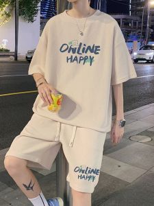 ROMON | ชุดกีฬาลำลองฤดูร้อนสำหรับผู้ชาย ชุดเสื้อยืดแขนสั้นผ้าไหมน้ำแข็งบาง วิ่ง วิ่ง ว่ายน้ำ ฟิตเนส ลำลอง ชุดกีฬา ชุดเสื้อผ้า