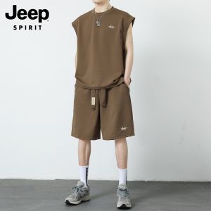 Bộ Đồ Thể Thao Hai Mảnh Thường Ngày Mùa Hè Cho Nam JEEP SPIRIT Áo Vest Không Tay Quần Short Ống Đứng Quần Năm Điểm Polyester Spandex