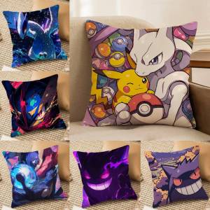 Bandai | Pokemon Fighting Type Collection Anime Plush Pillow Cover Soft Short Plush Cushion Cover For Sofa Bedroom Decor Gift