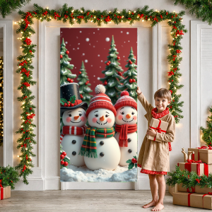 Christmas Snowman Banner Holiday Decoration Snowy Scene with Santa for Winter Celebration Outdoor Decoration Holiday Party