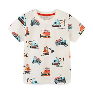 [zensasi] Baju Kaos T-Shirt Anak Laki-Laki Dan Perempuan Lengan Pendek Motif Excavator Warna Putih