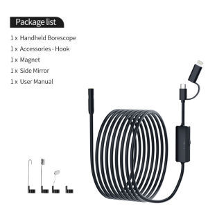 Endoscope Camera For iPhone iPad IOS & Android Type-c Led Light IP67 Borescope Industry Inspection Camera With Semi-Rigid