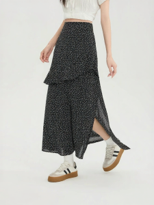 SANFU | Elegant Slanted Seam Ruffled Hem Elastic Waist Half Skirt
