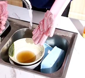 1 Đôi Bao Tay Rửa Chén Silicon Găng Tay Rửa Chén Bát Silicon Vệ Sinh Nhà Cửa Đa Năng -LUMBL