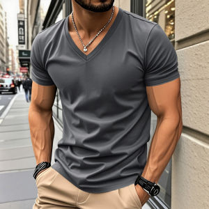 Mens Quick-Drying V-Neck T-Shirt American Summer Breathable Casual Sporty Personalized Short-Sleeved Tee for Active Wear