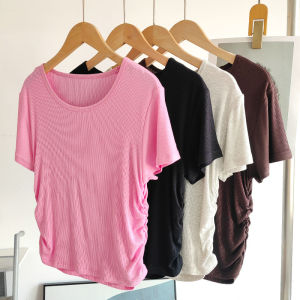 Pregnant Women Yoga Clothes Slimming T-Shirt Womens Elastic Short Sleeve Fitness Sports Top Breathable Quick Dry Ultra Elastic