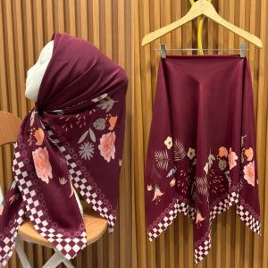 COD Jilbab Segiempat motif warna Burgundy Bunga Baniescoop Motif Kekinian terbaru / Kerudung Segi 4 denay motif Jp Jouney Maroon premium