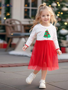 Adorable Little Maven Christmas Style Girls Dress Cotton Gauze Skirt Soft Handling Long Sleeve round Dot Pattern Autumn Wear