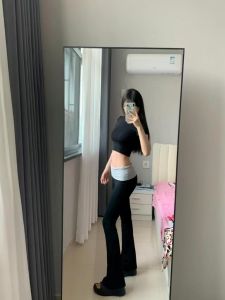 American Style Flared Yoga Pants Womens Tall Size Extended Spicy Elastic High Waist Straight Casual Floor-Length Pants
