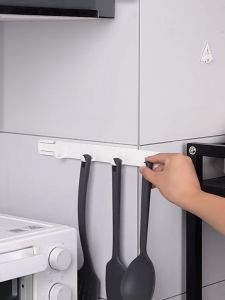 Telescopic Cabinet Side Hook Kitchenware Storage Washroom Hook with rail Multipurpose Storage Hook Design for Slit Corner