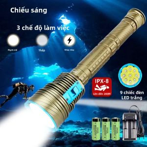 Đèn Pin Lặn Siêu Sáng Màu Trắng/vàng 9 Chiếc Đèn LED Vỏ Kim Loại Đèn Lồng Lặn Cho Câu Cá & Cắm Trại Chống Nước