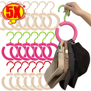 5Pcs Round Ring Plastic Hat Scarf Tie Hangers / Multi-Purpose Wardrobe Storage Organizer Hooks / Space-Saving Circular Clothes Accessory Hanging Rack