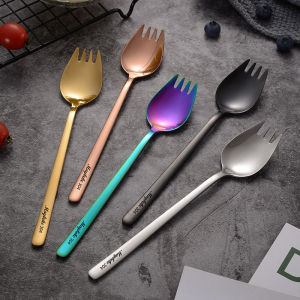 Creative Long-Handled 304 Stainless Steel Salad Spoon Fork Pasta Serving Spoon Soup Spoon Integrated Western Cutlery Set