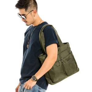 Lightweight Waterproof Mens Commuter Casual Single Shoulder Tote Bag with Side Pockets Multi-Pocket Travel Companion Bag
