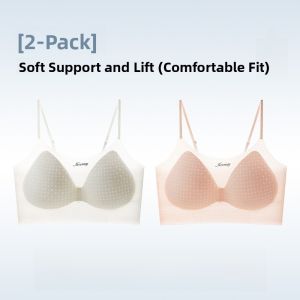 miiow | Wireless Vest Style Bra Womens Summer Thin Cotton Underwear Anti-Sagging Adjustable Strap Full Cup Nylon Material Gathered