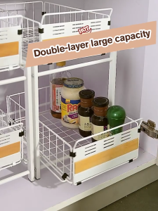 SimpleJoy Under Sink Organizer Rack Pull Out Basket Condiment Seasoner Racks Kitchen Cabinet with Sliding Organizers Shelves