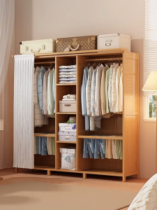 Nearra Upgrade Modern Simple Bamboo Cabinet Storage Rental Room Clothes Wardrobe Small Home Bedroom Cabinet