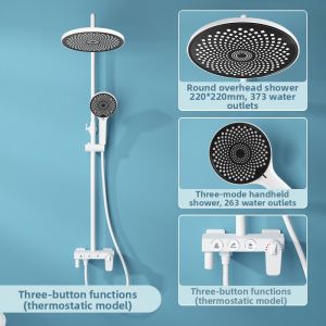 White Piano Keys Digital Temperature Shower Set With Pressure Boost Copper Mixing Valve