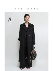 Silk Linen Double Collar Drop Shoulder Womens Coat