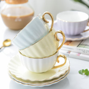 High-End Drawing Gold British Style Black Tea Cup European Ceramic Coffee Set Afternoon Tea Office Gift