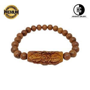 gelang kayu kelor emas original ukir bunga h337