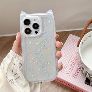 Crashstar Dễ Thương tai mèo sequin lấp lánh điện thoại trong suốt Trường Hợp Đối Với iPhone 15 14 Pro Max Cộng Với 13 12 11 Pro Max Thời Trang Đáng Yêu Ốp điện thoại TPU Mềm Chống Sốc Bìa Shell Hot Bán