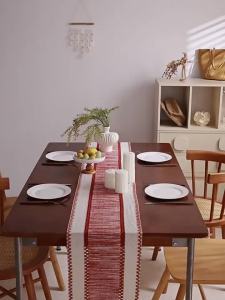Green Boho Striped Green Table Runner - Hand - Woven Tassels Ideal for Spring Tables Round Coffee Tables & Rustic Home Decor