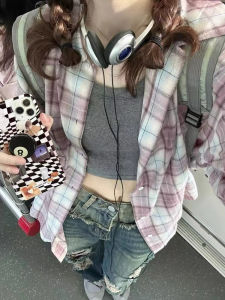 Áo Sơ Mi Kẻ Sọc Gió Thông Thường Cho Nữ Dáng Rộng Tay Dài Chống Tia Uv Miếng Dán Cường Lực Chi Tiết Hàng Mới Về Mùa Thu 2024