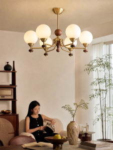 Retro Black Walnut Wooden Chandelier Solid Copper