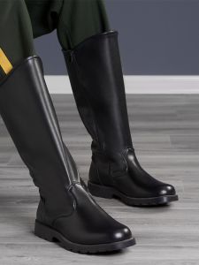 New Leather Men Women Knight Boots High Tube Cosplay Anime Horse Boots Guard Team Cotton Added Martin Boots round Toe Thick Heel