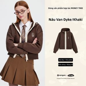Navigare | Áo Hoodie Nữ Có Mũ Đính Cúc 红色