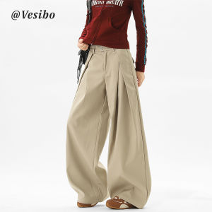 VESIBO | American Streetwear Casual Wide Leg Tapered Trousers