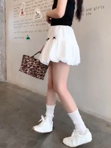 Váy Bí Ngắn Thời Trang Phong Cách Hàn Đính Nơ Hoa Bud Eo Cao Ôm Kiểu Dáng Chữ A Váy Ngắn Chống chói [ Shop Phát Tài 90 ]