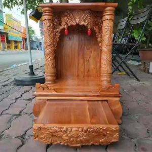 Bàn thờ thần tài ông địa gỗ xoan ngang 56 cm quỳ trụ mẫu mới