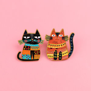 Cute Bohemian Cats Enamel Pin Creative Folk Art Brooches Bag Lapel Pins Badges on Backpack Accessories Decorative Jewelry Gifts