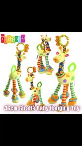 IsALifestyle Baby Soft Hanging Stroller Early Development Plush Toy Giraffe Plush with Teether Rattle Happy Monkey