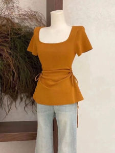 Elegant Versatile U-Neck Short-Sleeve Knitted T-shirt