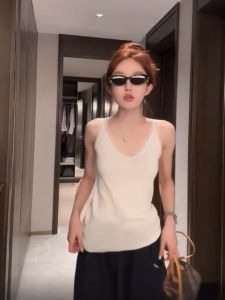 Korean Style Lace Splice V-neck Strapless Knitted Vest Womens Spring Autumn Slimming Top Sleeveless Fashionable Inner Wear