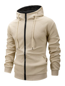 Autumn Casual Mens Hoodies Jacket Solid Color Loose Daily Hooded Sweatshirt Zipper Design Sportswear Coat Long Sleeve Jacket