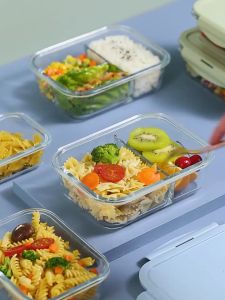 SOHO Glass Lunch Box Leak Proof Microwave Safe Lunch Bento Box With Lid 3 Dividers Food Keeper Crisper