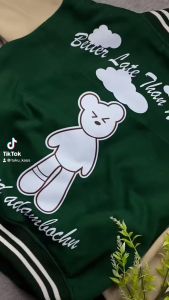 Jaket Varsity Anak Jaket Baseball Resleting INISIAL A Jaket Anak Korean Style Hoodie Anak Bahan Fleece Jaket Lembut Bisa custom inisial HIJAU HITAM S M L XL 2XL