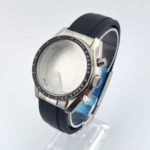 Silver vk63 Watch case kit Multifunctional chronograph case fit VK63 movement Stainless steel mineral glass case Rubber strap